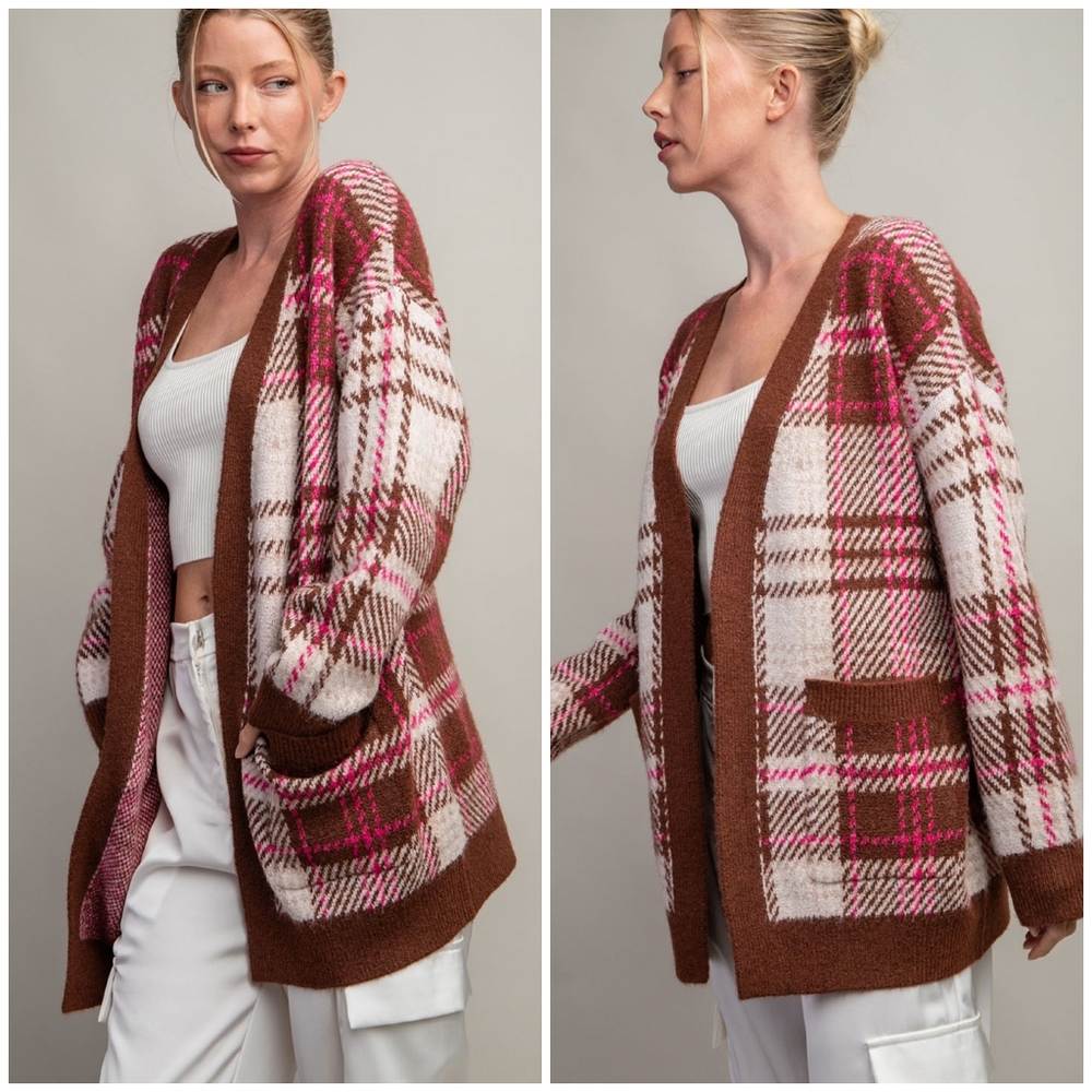 ee:some Cozy Chic Brown Plaid Cardigan - Picture 8 of 13